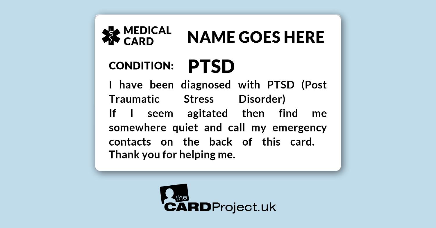 PTSD (Post Traumatic Stress Disorder) Mono Medical Awareness ID Alert Card (FRONT)